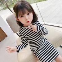 ราคา DOCUT ชุดเด็กหญิงสีดำและสีขาวลายแขนยาวเสื้อยืดส่วนยาวเด็กทารกเสื้อ (17301359463)