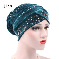 ราคา Jilan มุสลิมไข่มุกลูกปัดหมวกกำมะหยี่ Hijabs หมวกมุสลิมหมวกผู้หญิงเจาะชาติพันธุ์ผ้าคลุมอิสลามหัว Turbante หมวกกันน็อกฮิญาบ (9806809932)