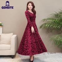ราคา GEMEITE Fast Delivery Women Velvet V neck Dress Long Sleeves High Waist A line Skirt Slim Fit Solid Color Large Swing Midi Skirt (20770385950)