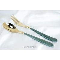 ราคา ชุดช้อนส้อมดินเนอร์สีทองด้ามสี สินค้าพร้อมส่งในไทย (17493170463)
