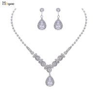ราคา Hoyee ชุดสร้อยคอต่างหูตุ้งติ้งสร้อยข้อมือพร้อมเพชรสังเคราะห์ AAA สีขาวสำหรับงานแต่งงาน (19825484864)