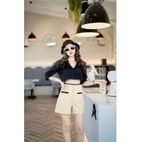 ราคา กางเกงขาสั้นแต่งทูโทนงานป้ายbeer oilทรงเอวสูง กางเกงขาสั้นผู้หญิง แฟชั่นผู้หญิง (19450380407)