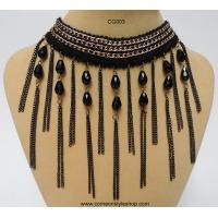 ราคา สร้อยคอโชคเกอร์แนวโกธิค สีดำ ลายลูกไม้ ลูกปัดสีดำ Gothic Choker Necklace - ฺBlack Lace Gothic Choker with Black Bead Drop Pendants (Black) CG003 (252)