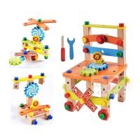 ราคา ชุดบล็อคไม้เสริมทักษะ เก้าอี้ช่างไม้ขันน็อต (887)
