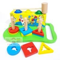 ราคา ของเล่นไม้เสริมพัฒนาการทุบบอล 3 ช่อง + สวมหลัก 3 เเถว (944)