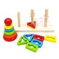 ราคา ของเล่นไม้เสริมพัฒนาการ บล็อกไม้สวมหลัก 3 เสา (เสาเรียบ + เสาเเฉก) (980)