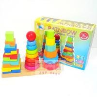 ราคา ขายส่ง 6 ชิ้น ของเล่นไม้ บล็อคไม้สวมหลักสายรุ้ง (1212)