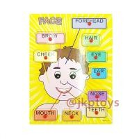 ราคา ขายส่ง 6 ชิ้น ของเล่นไม้เสริมพัฒนการ หมุดไม้สอนคำศัพท์ใบหน้า (1217)