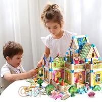ราคา ของเล่นไม้เสริมพัฒนาการ บ้านบล็อคไม้ DIY 128 ชิ้น (1293)