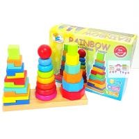 ราคา ของเล่นเสริมพัฒนาการ ของเล่น ของเล่นไม้ บล็อคไม้สวมหลัก 3 เเถวขนาดใหญ่ (1335)