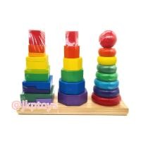 ราคา ของเล่นเสริมพัฒนาการ ของเล่น ของเล่นไม้ บล็อคไม้สวมหลัก 3 เเถวขนาดใหญ่ สีเข้ม (1337)