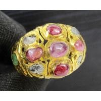 ราคา แหวน 3 สี ทับทิม มรกต เพชรซีก ทอง90 งานโบราณ นน. 6.36 g (020195)