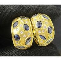 ราคา ต่างหู ห่วงไพลิน เจียร เม็ดแตง ฝังเพชร 24 เม็ด 0.12 กะรัต ทอง18K งานสวย น่ารักมาก นน. 12.60 g (032272)