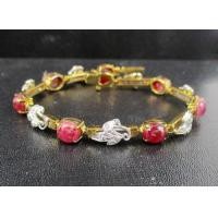 ราคา สร้อยข้อมือ ทับทิม หลังเบี้ย เนื้อแก้ว ฝังเพชรกุหลาบ 21 เม็ด 0.21 กะรัต ทองK 2 สี งานเก่า นน. 9.37 g (046485)