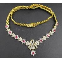 ราคา สร้อยคอ ทับทิมพม่า ตุ้งติ้ง ครึ่งหน้า ฝังเพชร 133 เม็ด 3.70 กะรัต สายทอง90 งานสวยมาก นน. 44.66 g (049709)