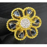 ราคา แหวน เพชรกระจุก 7 เม็ด 0.23 กะรัต ล้อมไพลิน หยดน้ำทอง90 งานสวยมาก นน. 13.80 g (028624)