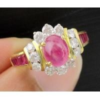 ราคา แหวน ทับทิม หลังเบี้ย ล้อมเพชร 12 เม็ด 0.60 กะรัต บ่าข้างทับทิม ทอง90 งานเก่า หลุดจำนำ สวยมาก นน. 4. (034491)