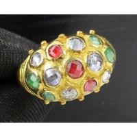 ราคา แหวน 3 สี ทับทิม มรกต เพชรซีก 3 แถว งานตะไบ ทอง90 งานเก่า หลุดจำนำ นน. 5.80 g (035688)