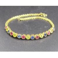 ราคา สร้อยข้อมือ 3 สี ทับทิม ไพลิน บุษราคัม เจียร ครึ่งหน้า ทอง90 งานเก่า หลุดจำนำ สวยมาก นน. 4.57 g (052581)