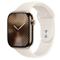 ราคา Apple Watch Series 10 รุ่น GPS + Cellular | ตัวเรือนไทเทเนียม สีทอง 46 มม. | สายแบบ Sport Band สีสตาร์ไลท์ ขนาด S/M (MWYX3SA/A)