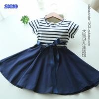 ราคา ชุดเดรสลายทางขาวน้ำเงิน มีไซส์ 9(110) ไซส์ 13(130) (20834)