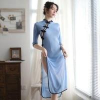 ราคา Elbow-Sleeve Lingerie Qipao Dress Blue - One Size (1088697695)