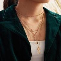 ราคา Key Cross Pendant Layered Alloy Necklace Gold - One Size (1113871463)