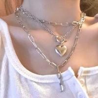 ราคา Alloy Heart Pendant Layered Choker Necklace 0715A - Silver - One Size (1095246322)