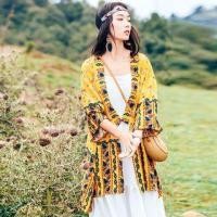 ราคา 3/4-Sleeve Patterned Open Front Jacket Yellow - One Size (1117586611)