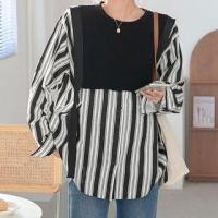 ราคา Maternity Long-Sleeve Striped Panel Blouse Stripe - Black - One Size (1120572855)