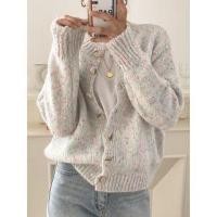 ราคา Long Sleeve Buttoned Knit Cardigan Gray & Pink & Purple - One Size (1117430739)