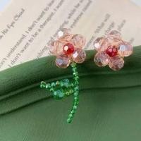 ราคา Flower Beaded Asymmetrical Stud Earring 1 Pair - Pink & Green - One Size (1122140806)
