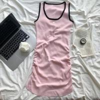 ราคา Contrast Trim Shirred Mini Bodycon Tank Dress Pink - One Size (1122187385)
