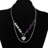 ราคา Heart Pendant Faux Gemstone Layered Stainless Steel Choker 1 Pc - 1552 - Necklace - Silver & Purple - One Size (1122210124)