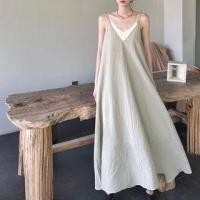 ราคา Set: Spaghetti Strap V-Neck Plain Maxi A-Line Dress + Plain Ribbed Knit Camisole Top Set - White & Light Green - One Size (1123005716)