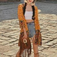 ราคา 3/4-Sleeve Patterned Open Front Jacket Yellow - One Size (1123326012)