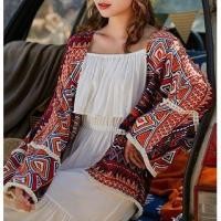 ราคา Patterned Open Front Jacket Tangerine & Dark Brown - One Size (1123674486)