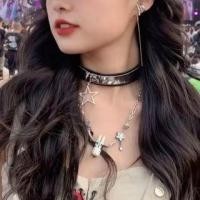 ราคา Star Pendant Faux Leather Choker Black & White & Silver - One Size (1123927895)