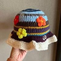 ราคา Floral Striped Knit Cloche Hat Blue & Purple & Off-White - One Size (1118455630)