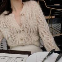 ราคา Plain Pointelle Knit Cardigan Off-White - One Size (1124328033)