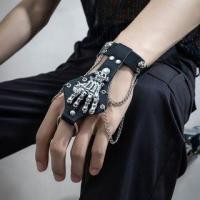ราคา Skull Chain Detail Faux Leather Ring Bracelet Black - One Size (1124357796)