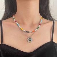 ราคา Lettering Disc Pendant Faux Pearl Beaded Layered Necklace Necklace - Silver - One Size (1124995818)