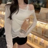 ราคา Set: Plain Lace Trim Camisole Top + Long-Sleeve Boat Neck Tee White - One Size (1125153591)