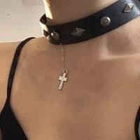 ราคา Cross Pendant Studded Faux Leather Choker Black & Silver - One Size (1126656365)