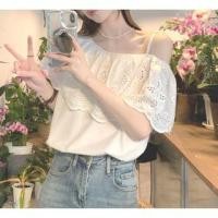 ราคา Short-Sleeve Cold Shoulder Plain Embroidered Eyelet Blouse White - One Size (1128719687)