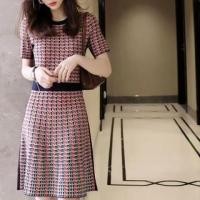 ราคา Short-Sleeve Crew Neck Houndstooth Mini A-Line Dress Houndstooth - Red - One Size (1128253960)
