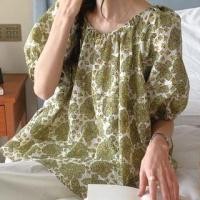 ราคา Short-Sleeve Floral Open Back Blouse Green - One Size (1128261016)