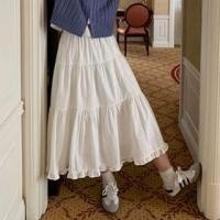 ราคา High Waist Plain Ruffle Hem Midi A-Line Tiered Skirt White - One Size (1128310277)