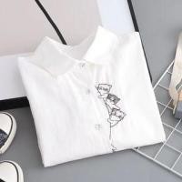 ราคา Long-Sleeve Collared Cat Embroidered Button-Up Blouse White - One Size (1128358616)