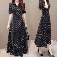ราคา Short-sleeve Dotted Collared Midi A-Line Dress (1128643950)